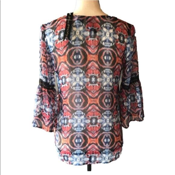 Petticoat Alley Multicolor Blouse Sheer Bell Sleeve Shirt Womens Size Small NWT - Picture 3 of 7